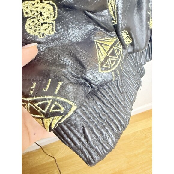 Original Modal Black Lambskin Leather Jacket Embroidered Diamonds $$ 3XL Read - Picture 11 of 13
